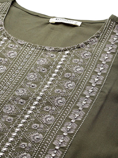 Naira Style Rayon Fabric Olive Green Color Kurti