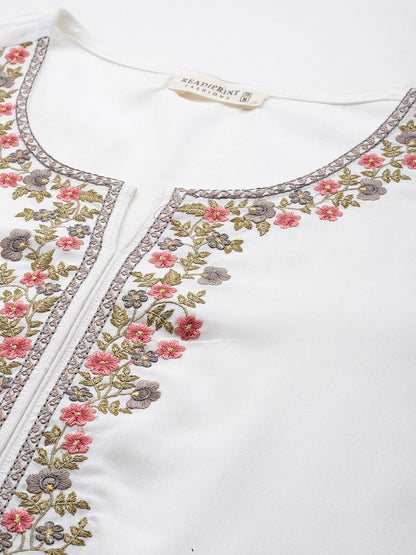 Straight Style Rayon Fabric White Color Kurti