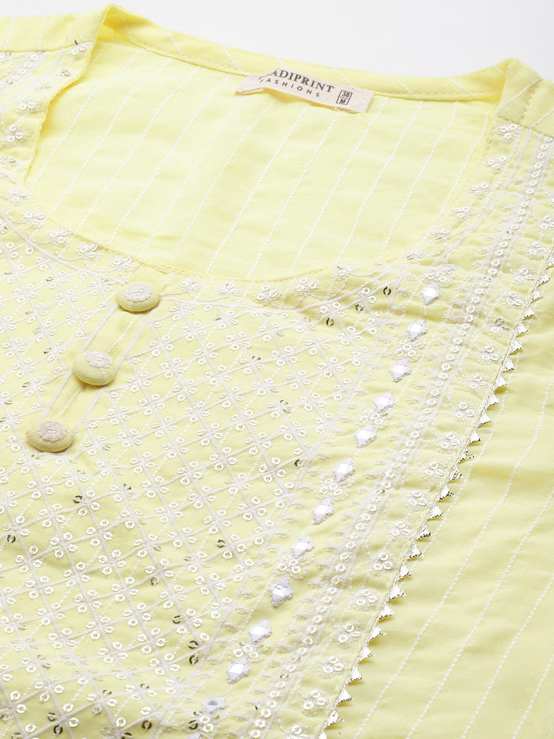 Straight Style Cotton Fabric Lime Yellow Color Kurti