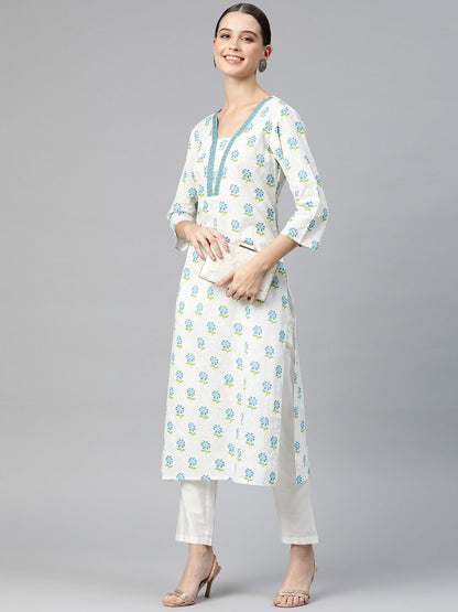 Straight Style Cotton Fabric Blue Color Kurti