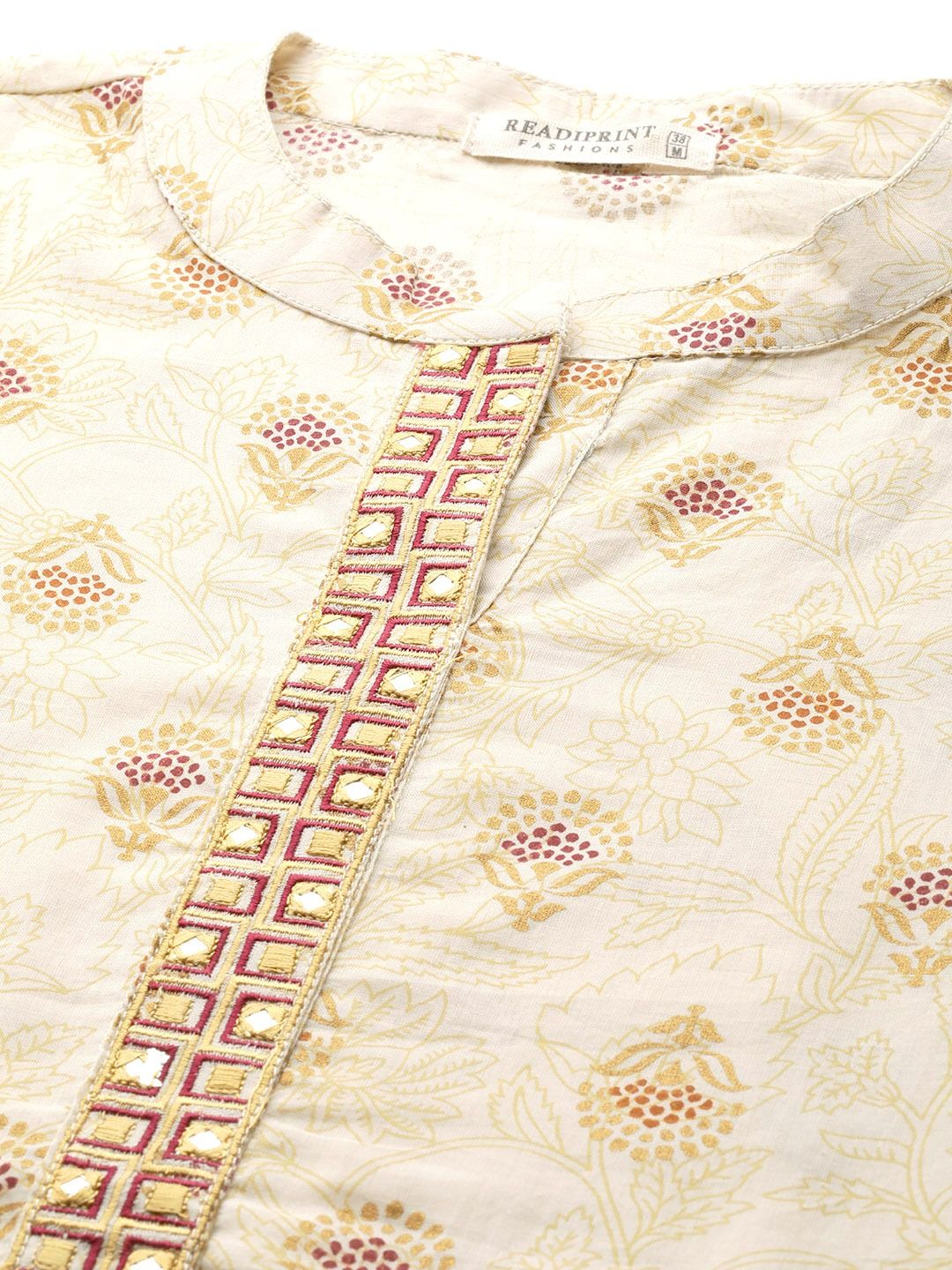 Straight Style Cotton Fabric Beige Color Kurti