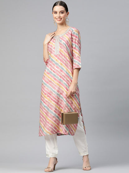 Straight Style Cotton Fabric Pink Color Kurti