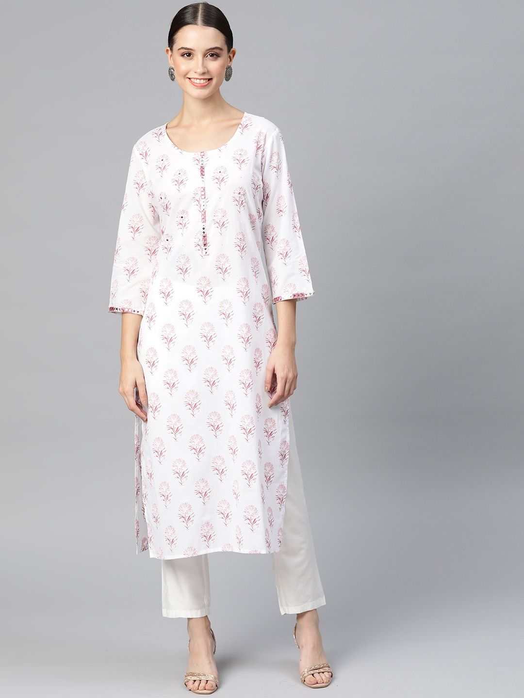 Straight Style Cotton Fabric Mauve Color Kurti