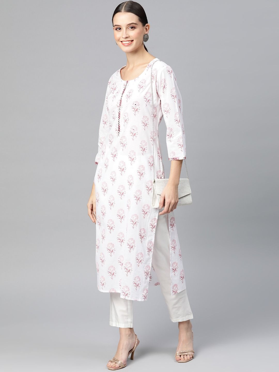 Straight Style Cotton Fabric Mauve Color Kurti