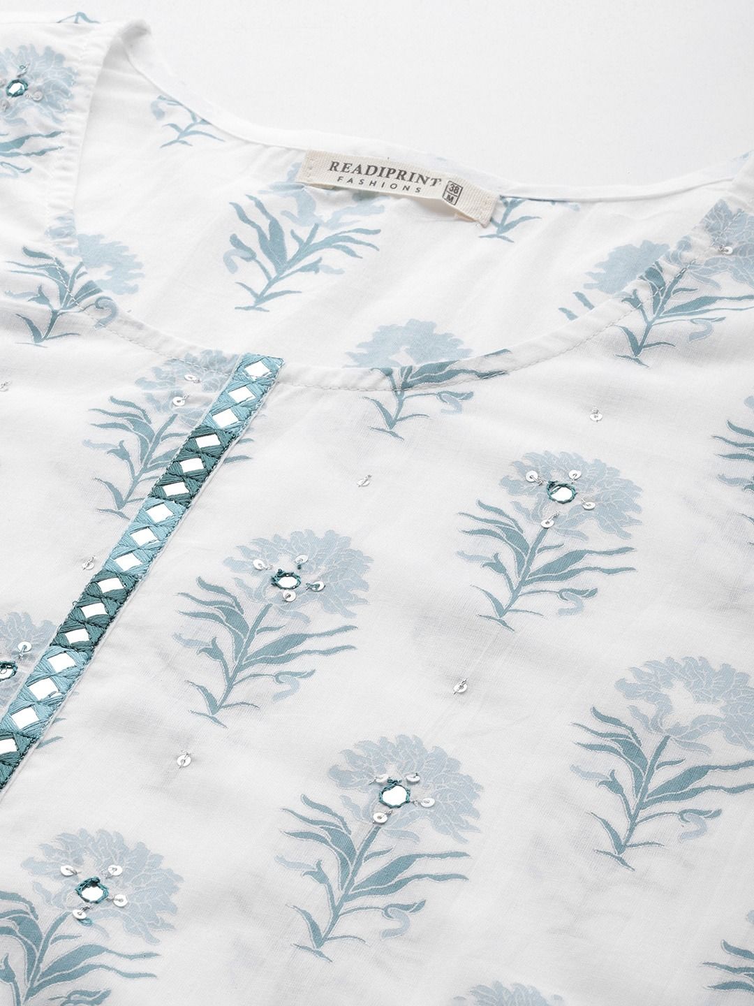 Straight Style Cotton Fabric Sea Green Color Kurti