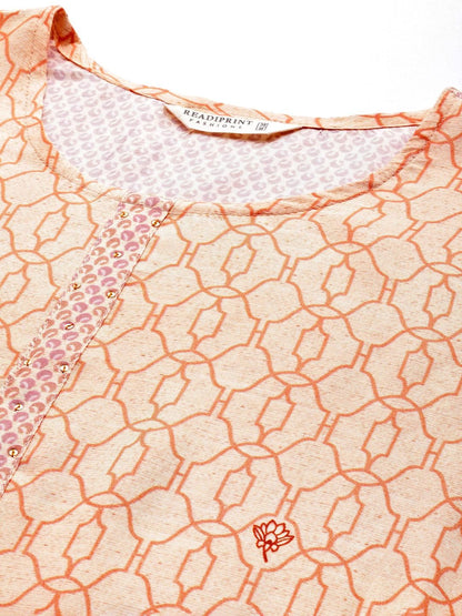 Straight Style Silk Fabric Peach Color Kurti