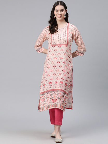 Straight Style Rayon Fabric Peach Color Kurti