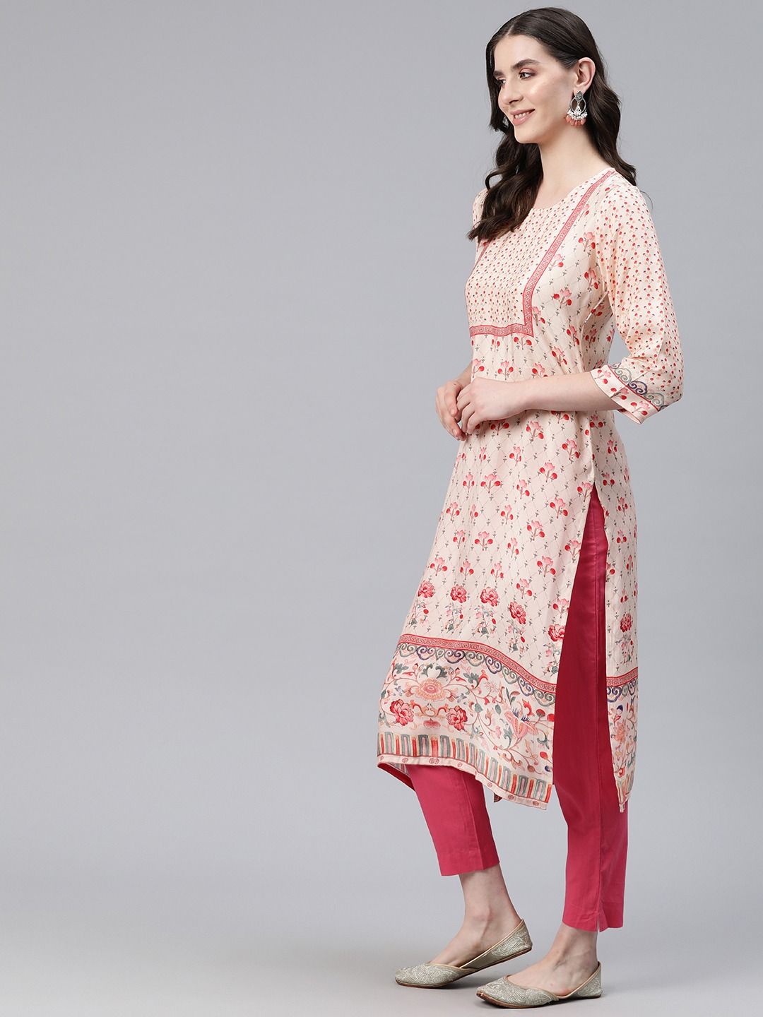 Straight Style Rayon Fabric Peach Color Kurti