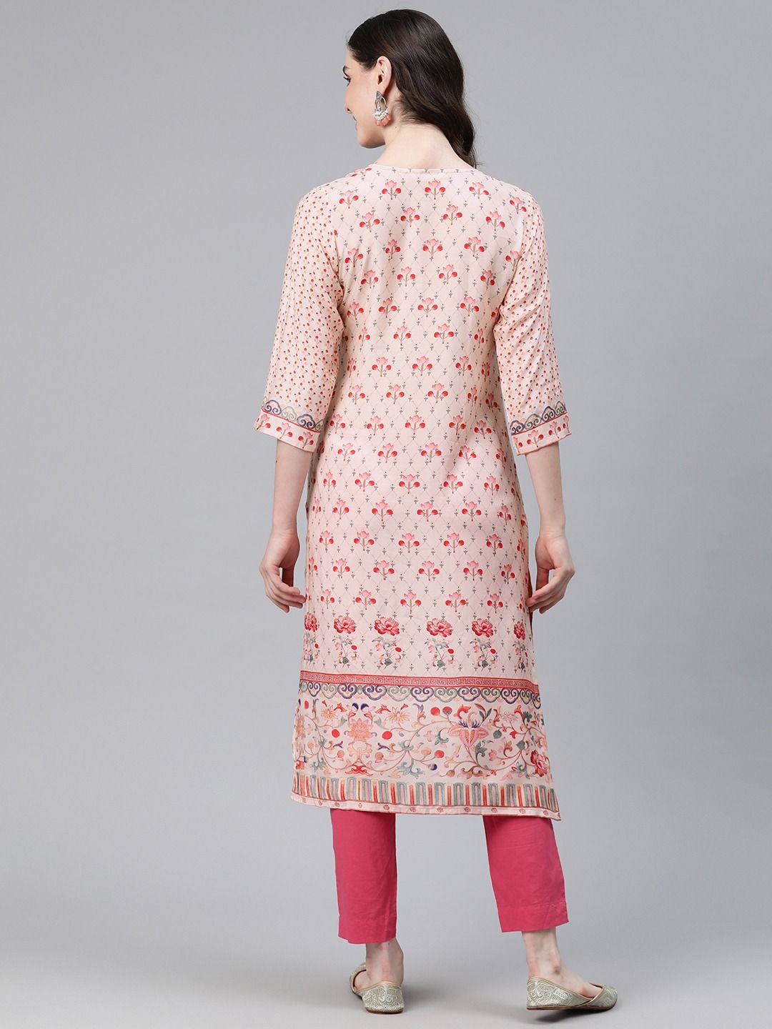 Straight Style Rayon Fabric Peach Color Kurti