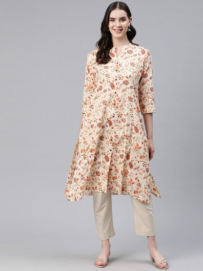 A-Line Style Cotton Fabric Peach Color Kurti