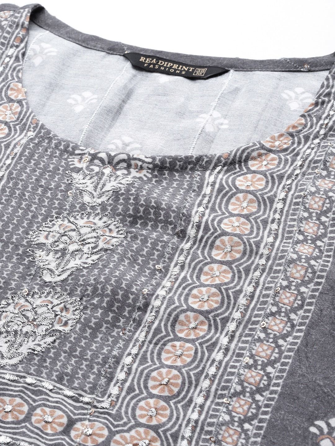 Straight Style Rayon Fabric Grey Color Kurti