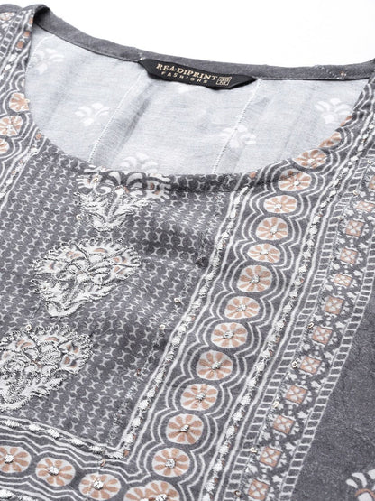 Straight Style Rayon Fabric Grey Color Kurti
