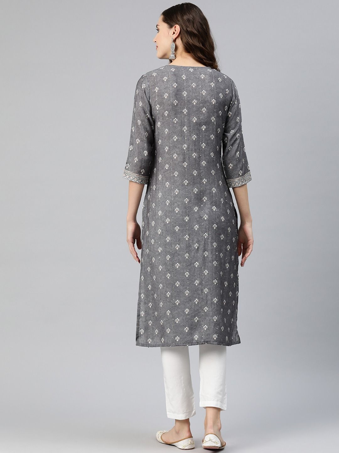 Straight Style Rayon Fabric Grey Color Kurti