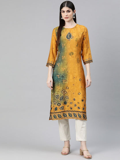 Straight Style Rayon Fabric Mustard Color Kurti