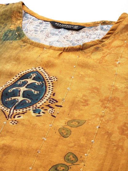 Straight Style Rayon Fabric Mustard Color Kurti