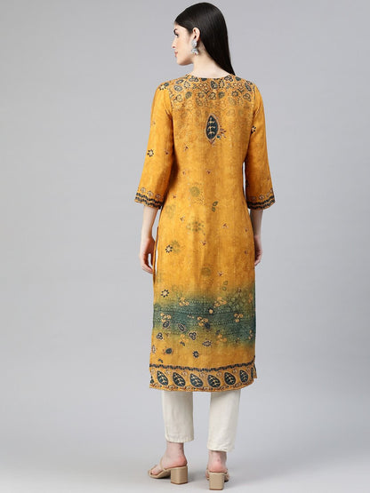 Straight Style Rayon Fabric Mustard Color Kurti