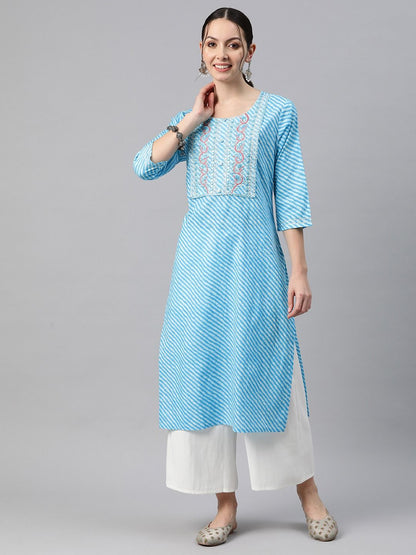 Straight Style Cotton Fabric Blue Color Kurti