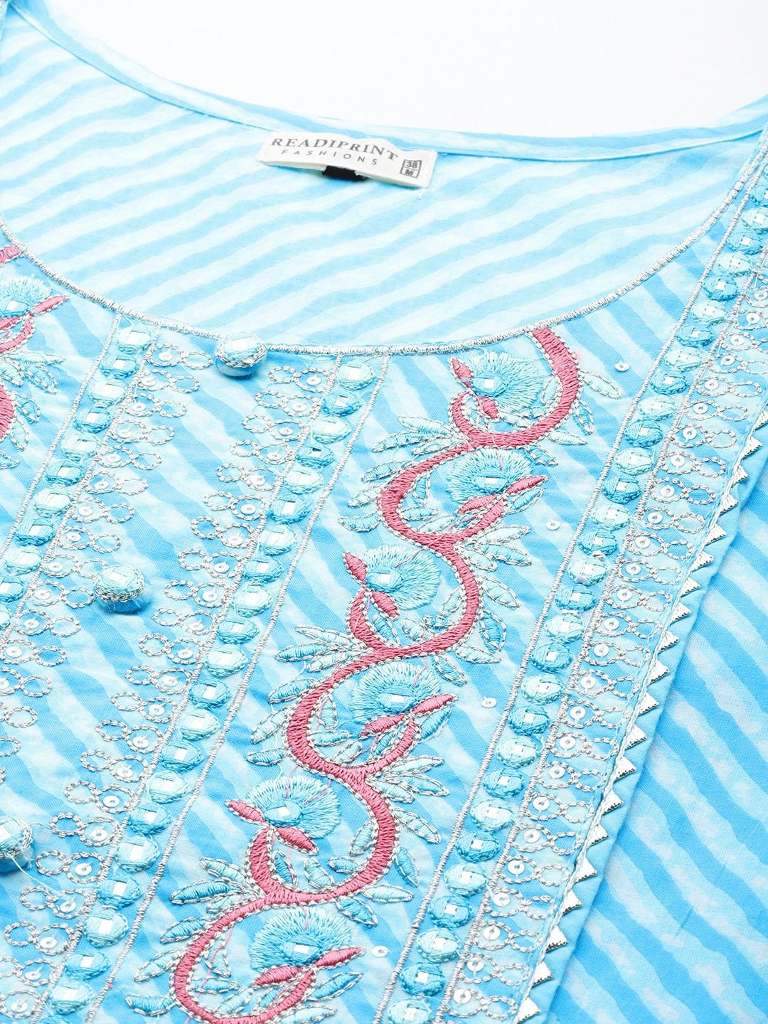 Straight Style Cotton Fabric Blue Color Kurti