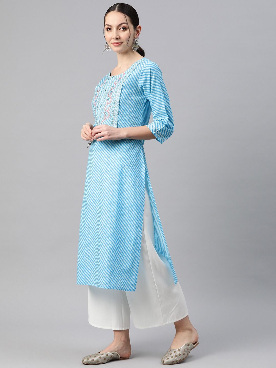 Straight Style Cotton Fabric Blue Color Kurti