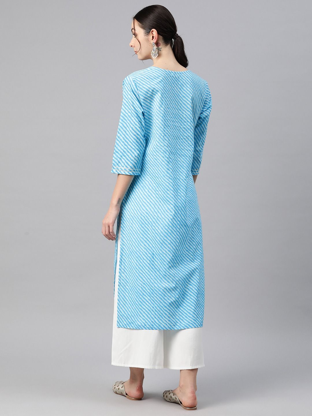 Straight Style Cotton Fabric Blue Color Kurti