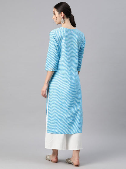 Straight Style Cotton Fabric Blue Color Kurti
