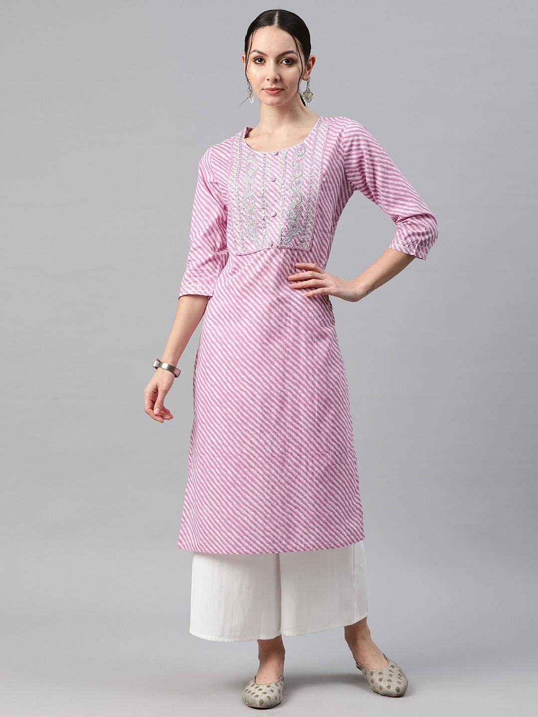 Straight Style Cotton Fabric Lavender Color Kurti
