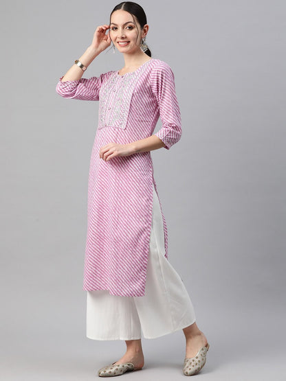 Straight Style Cotton Fabric Lavender Color Kurti