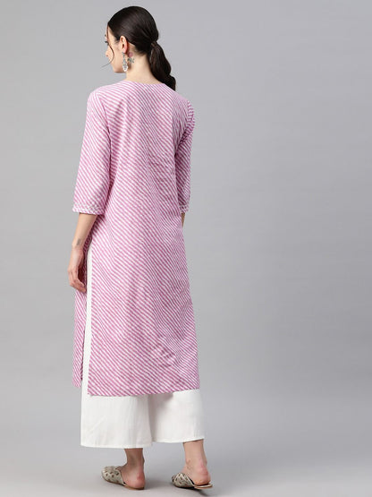 Straight Style Cotton Fabric Lavender Color Kurti
