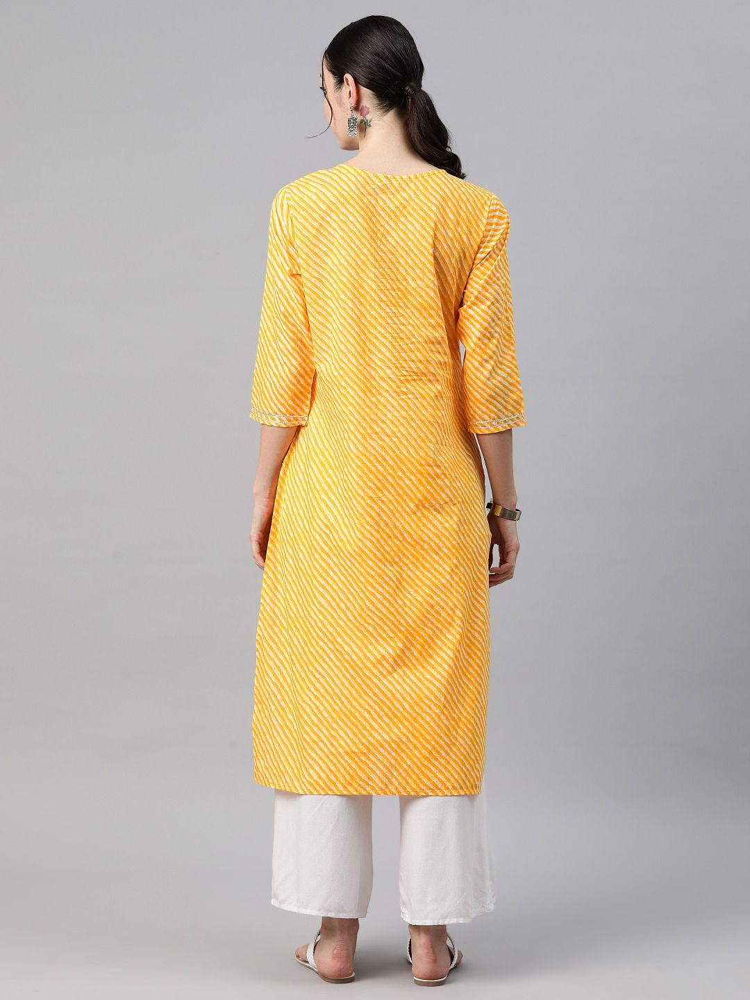 Straight Style Cotton Fabric Yellow Color Kurti