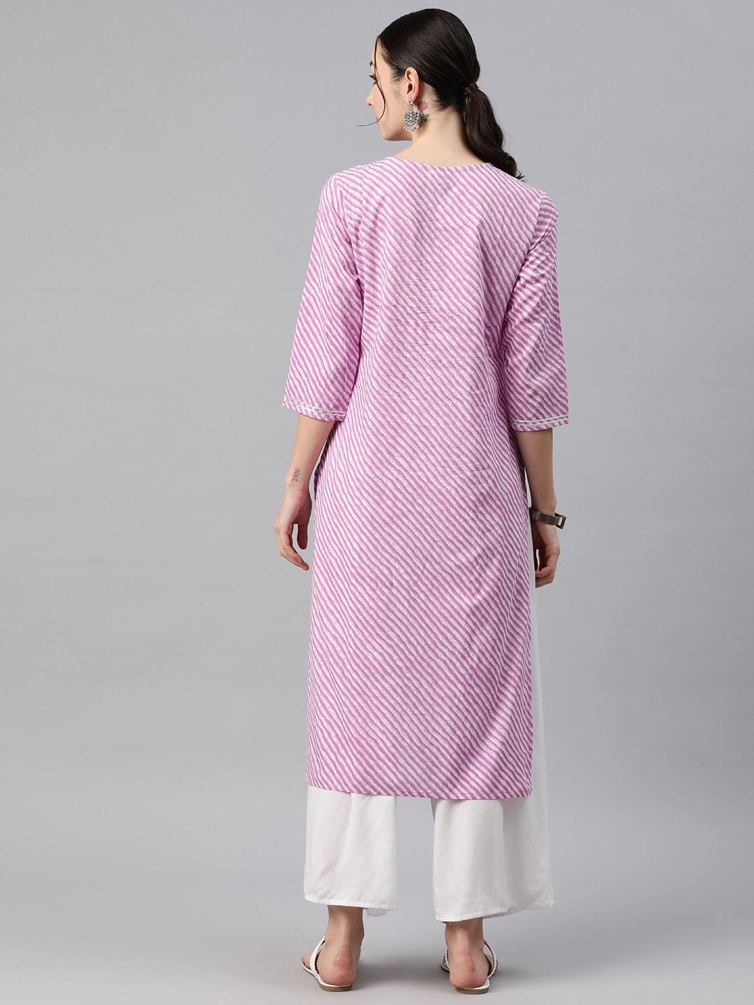 Straight Style Cotton Fabric Purple Color Kurti
