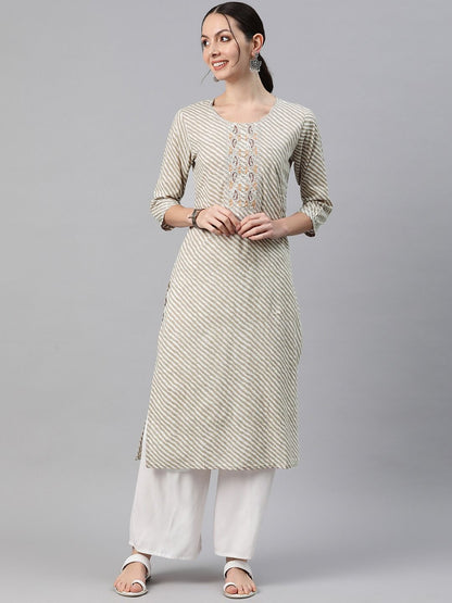 Straight Style Cotton Fabric Beige Color Kurti