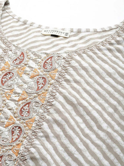 Straight Style Cotton Fabric Beige Color Kurti
