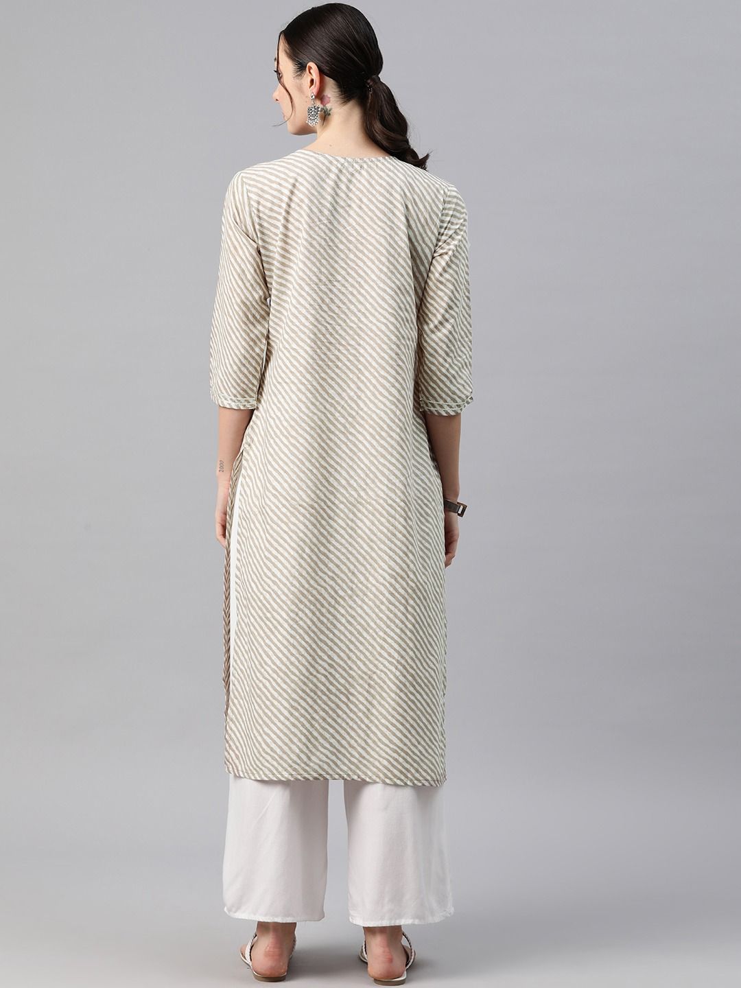 Straight Style Cotton Fabric Beige Color Kurti