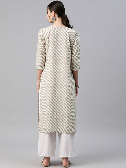 Straight Style Cotton Fabric Beige Color Kurti