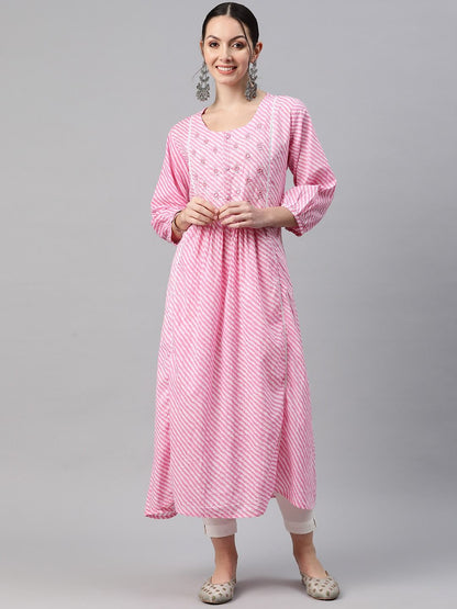 Anarkali Style Cotton Fabric Pink Color Kurti