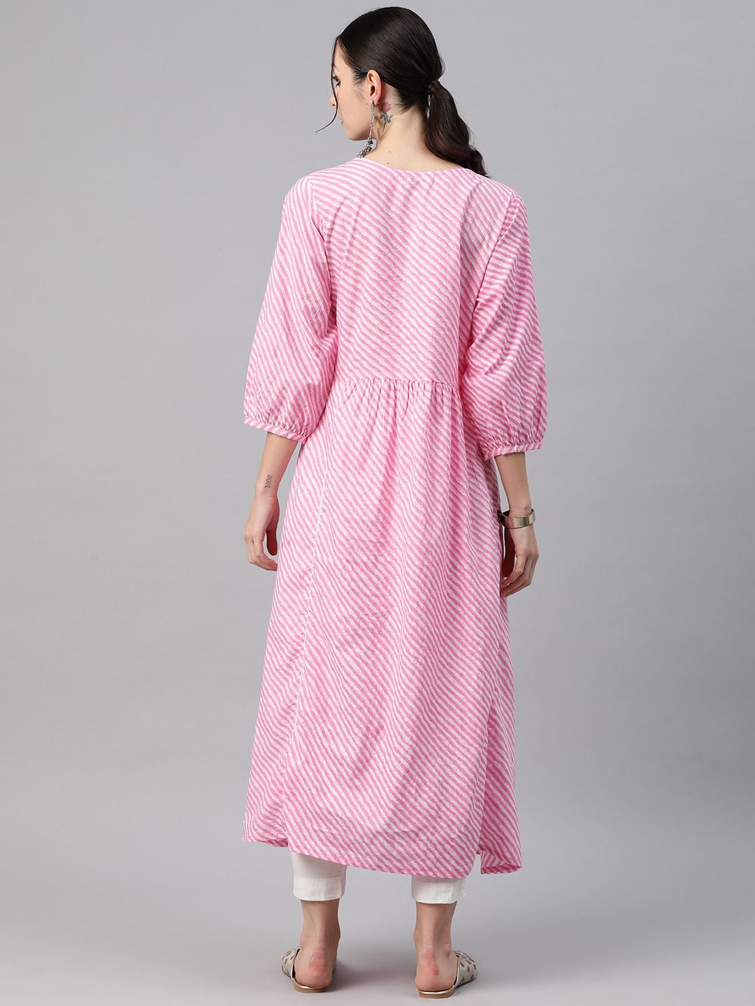 Anarkali Style Cotton Fabric Pink Color Kurti