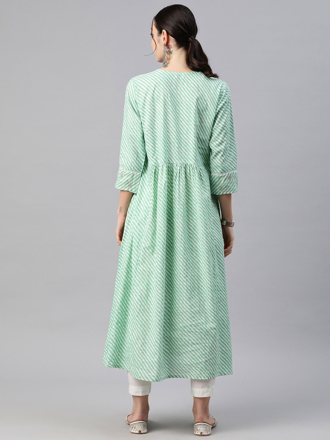 Anarkali Style Cotton Fabric Green Color Kurti
