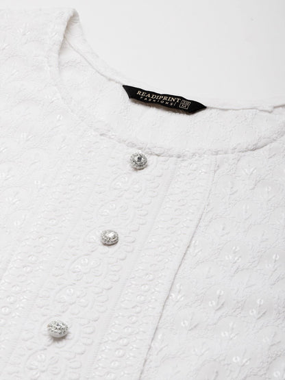 Straight Style Cotton Fabric White Color Kurta