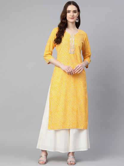 Straight Style Cotton Fabric Yellow Color Kurta
