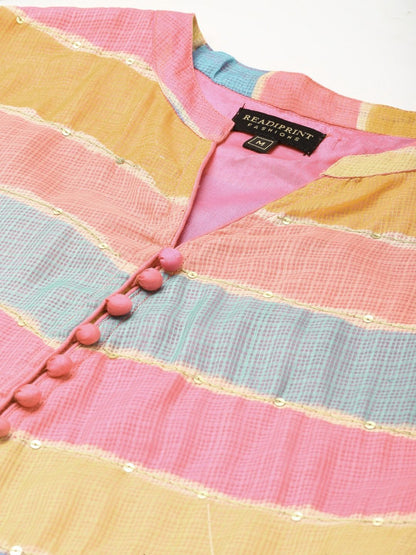 Jute Silk Fabric Multicolor Anarkali Style Lehariya Printed Kurta