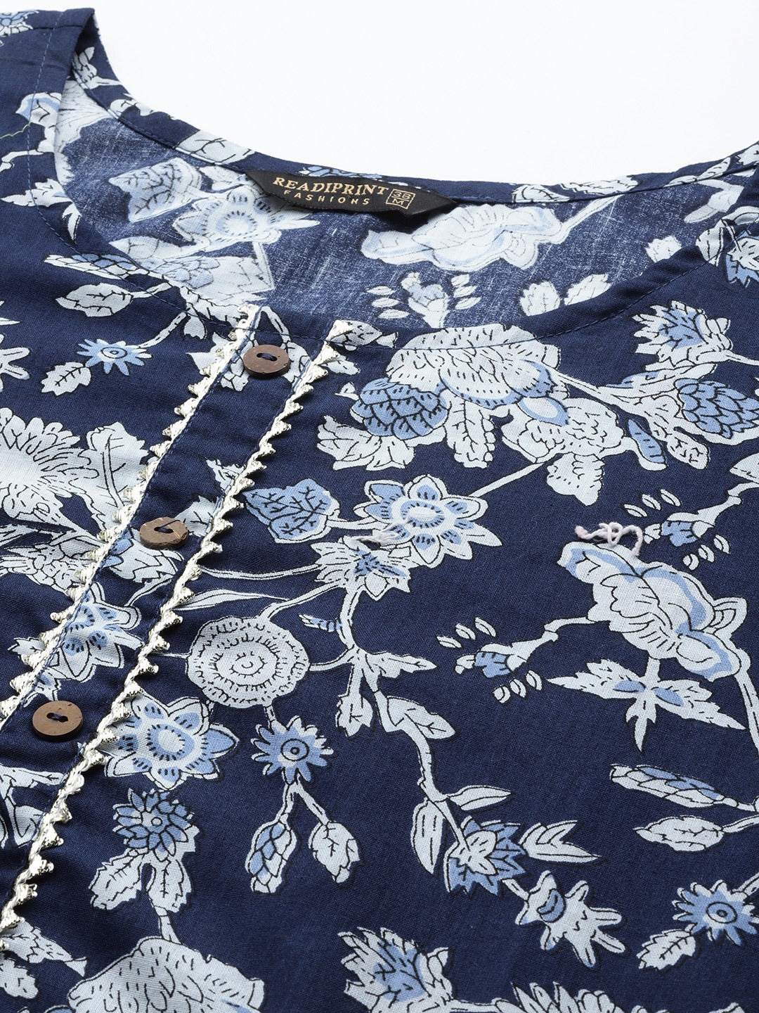 Straight Style Cotton Fabric Navy Blue Color Printed Kurti
