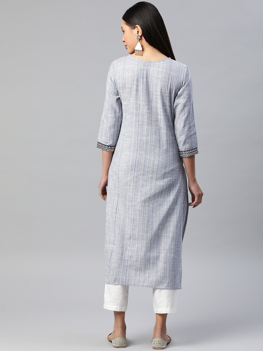 Straight Style Cotton Fabric  Blue Color Kurti