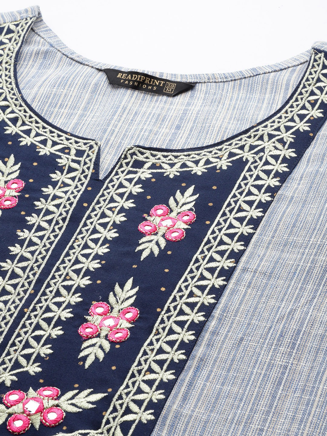 Straight Style Cotton Fabric  Blue Color Kurti
