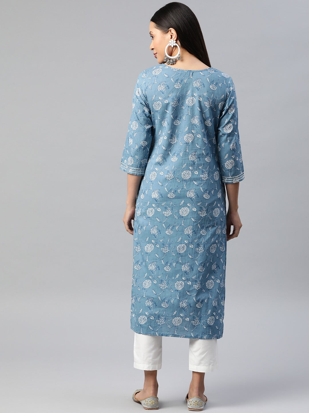 Straight Style Cotton Fabric  Blue Color Printed Kurti