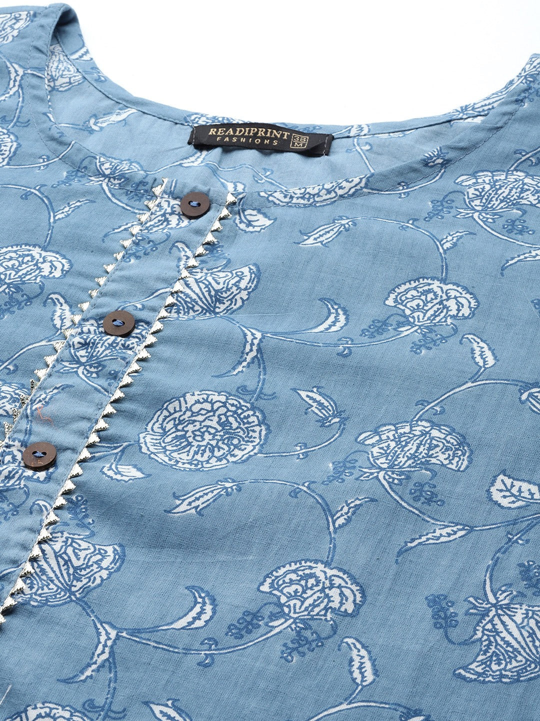 Straight Style Cotton Fabric  Blue Color Printed Kurti