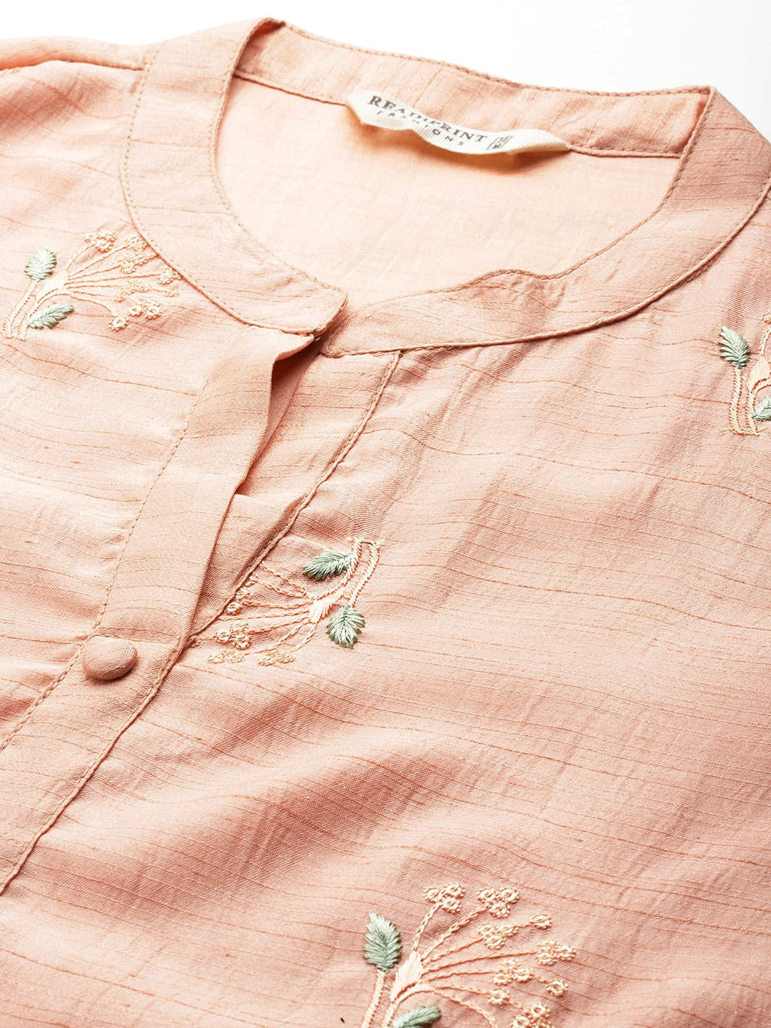 Straight Style Silk Fabric Peach Color Kurti