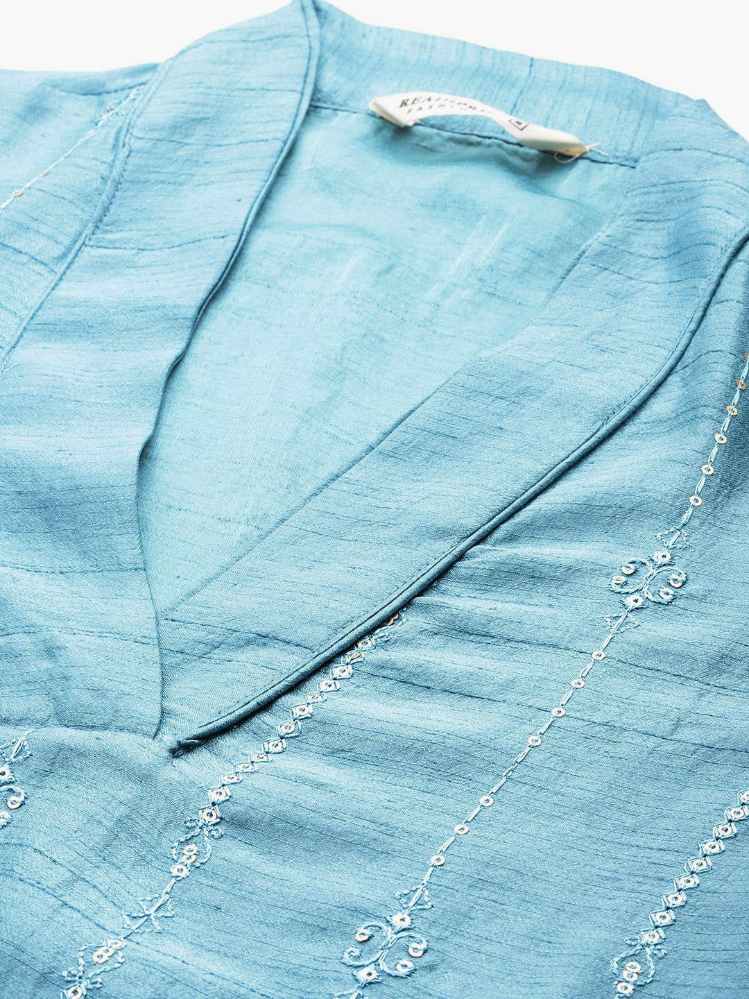 Straight Style Silk Fabric Blue Color Kurti