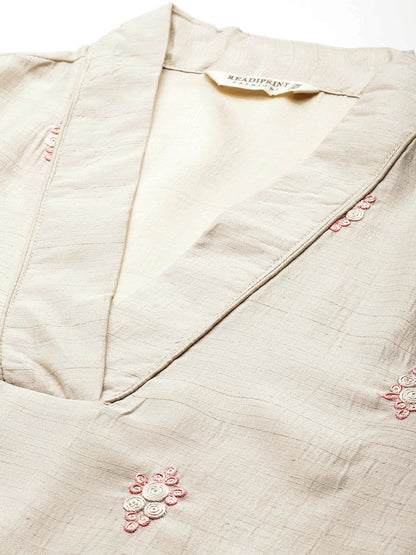 Straight Style Silk Fabric Grey Color Kurti