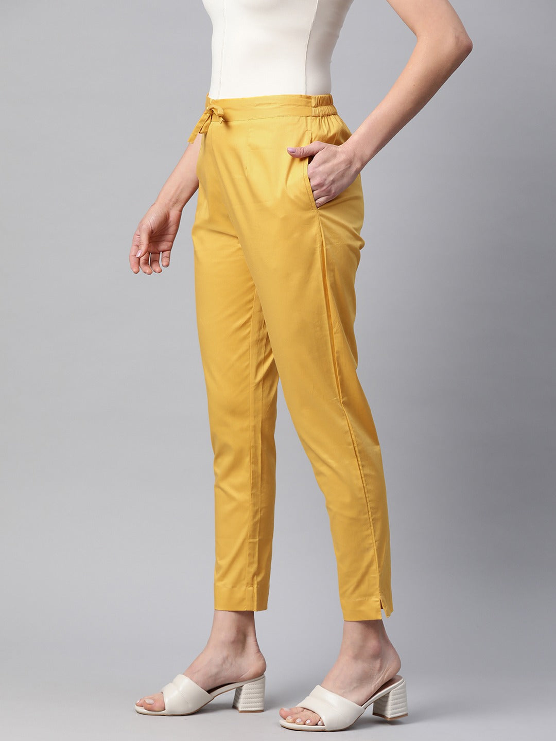 Cotton Lycra Fabric Mustard Color Trouser