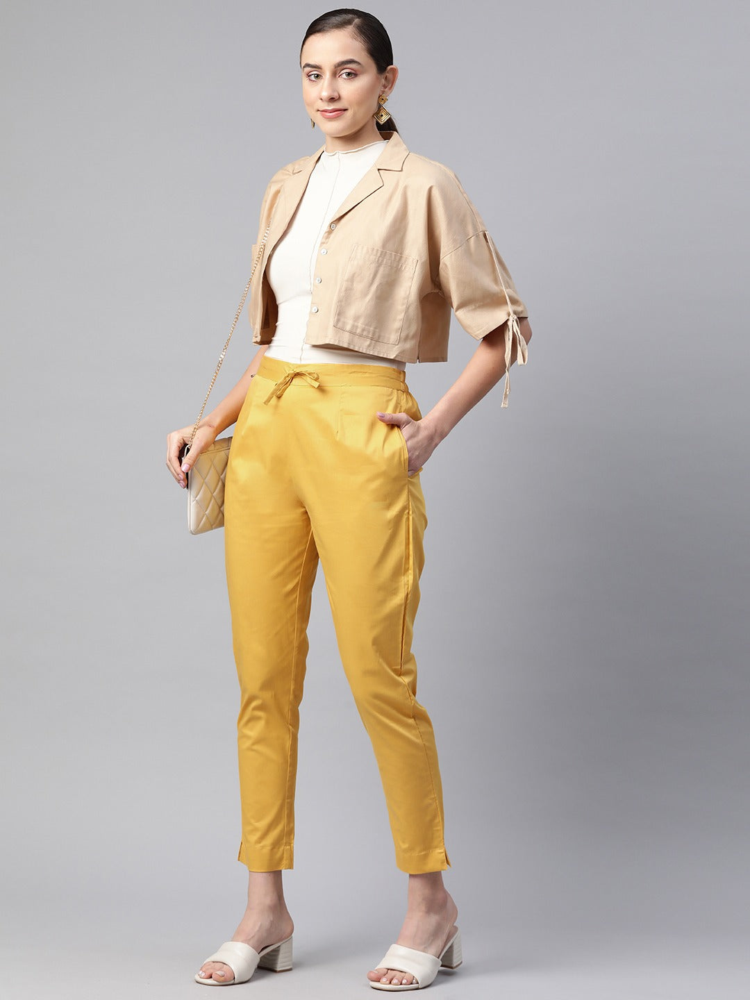 Cotton Lycra Fabric Mustard Color Trouser